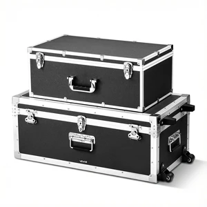 VEVOR Metal Storage Trunk, Set of 2, Wooden Suitcase Storage Boxes with Padlocks, Large Trunk Includes Casters and 3 Metal Handles, Decorative Store Chest with Lids for Travel, Apartment, Dorm, Black VEVOR Metal Storage Trunk, Set of 2, Wooden Suitcase Storage Boxes with Padlocks, Large Trunk Includes Casters and 3 Metal Handles, Decorative Store Chest with Lids for Travel, Apartment, Dorm, Black