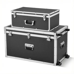VEVOR Metal Storage Trunk, Set of 2, Wooden Suitcase Storage Boxes with Padlocks, Large Trunk Includes Casters & 3 Metal Handles, Decorative Store Chest with Lids for Travel, Apartment, Dorm, Black VEVOR Metal Storage Trunk, Set of 2, Wooden Suitcase Storage Boxes with Padlocks, Large Trunk Includes Casters & 3 Metal Handles, Decorative Store Chest with Lids for Travel, Apartment, Dorm, Black