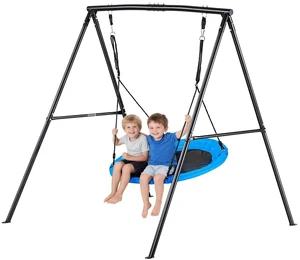 VEVOR Swing Set for Backyard, 40 in Saucer Swing Seat with Heavy Duty A-Frame Metal Stand, 440 lbs Load Capacity, Reinforced with Spiral Ground Anchors, Swingset Outdoor for Kids, Black and Blue VEVOR Swing Set for Backyard, 40 in Saucer Swing Seat with Heavy Duty A-Frame Metal Stand, 440 lbs Load Capacity, Reinforced with Spiral Ground Anchors, Swingset Outdoor for Kids, Black and Blue