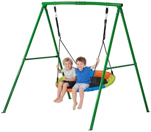 VEVOR Swing Set for Backyard, 40 in Saucer Swing Seat with Heavy Duty A-Frame Metal Stand, 440 lbs Load Capacity, Reinforced with Spiral Ground Anchors, Swingset Outdoor for Kids, Green and Colorful VEVOR Swing Set for Backyard, 40 in Saucer Swing Seat with Heavy Duty A-Frame Metal Stand, 440 lbs Load Capacity, Reinforced with Spiral Ground Anchors, Swingset Outdoor for Kids, Green and Colorful