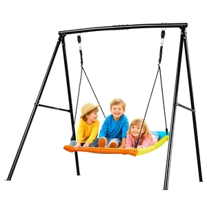VEVOR Swing Set for Backyard, 60 x 32 in Swing Seat with Heavy Duty A-Frame Metal Stand, 440 lbs Load Capacity, Reinforced with Spiral Ground Anchors, Swingset Outdoor for Kids, Black and Colorful VEVOR Swing Set for Backyard, 60 x 32 in Swing Seat with Heavy Duty A-Frame Metal Stand, 440 lbs Load Capacity, Reinforced with Spiral Ground Anchors, Swingset Outdoor for Kids, Black and Colorful