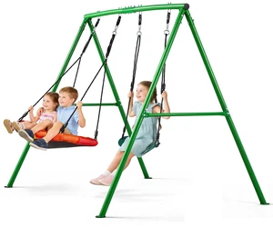VEVOR Swing Set for Backyard, 32 in Saucer Swing Seat and Belt Seat, with Heavy Duty A-Frame Metal Stand, 440 lbs Load Capacity, Reinforced with Spiral Ground Anchors, Swingset Outdoor for Kids VEVOR Swing Set for Backyard, 32 in Saucer Swing Seat and Belt Seat, with Heavy Duty A-Frame Metal Stand, 440 lbs Load Capacity, Reinforced with Spiral Ground Anchors, Swingset Outdoor for Kids