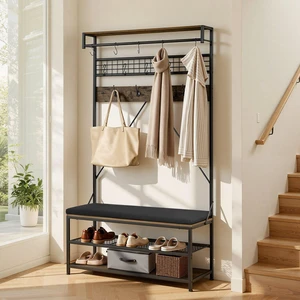 VEVOR Hall Tree, 72 in Coat Rack with Shoe Bench, 2-Tier Freestanding Shoe Rack Storage Organizer with Hooks, Hanging Rod and Wire Shelf, Steel Frame Entrance Coat Holder for Entry, Bedroom, Closet VEVOR Hall Tree, 72 in Coat Rack with Shoe Bench, 2-Tier Freestanding Shoe Rack Storage Organizer with Hooks, Hanging Rod and Wire Shelf, Steel Frame Entrance Coat Holder for Entry, Bedroom, Closet