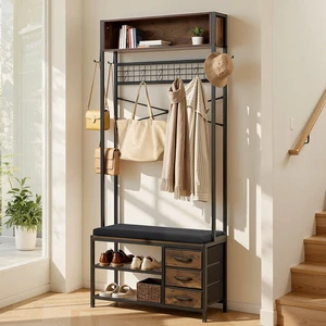 VEVOR Hall Tree, 70.9 in Coat Rack with Shoe Bench & 3 Drawers, 3-in-1 Freestanding Shoe Rack Storage Organizer with Bookshelf & Wire Shelf, Steel Frame Entrance Coat Holder for Entry, Bedroom, Closet VEVOR Hall Tree, 70.9 in Coat Rack with Shoe Bench & 3 Drawers, 3-in-1 Freestanding Shoe Rack Storage Organizer with Bookshelf & Wire Shelf, Steel Frame Entrance Coat Holder for Entry, Bedroom, Closet