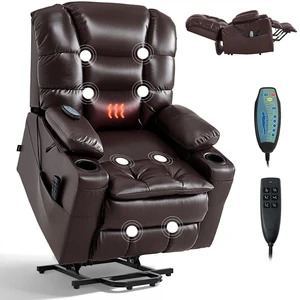 VEVOR Power Lift Recliner Chair, Triple-Motor, Large Electric Lift Chair with Heat and Massage for Elderly, Infinite Position Adjustment, Leather Surface, with Storage Pockets and Cup Holders, Brown VEVOR Power Lift Recliner Chair, Triple-Motor, Large Electric Lift Chair with Heat and Massage for Elderly, Infinite Position Adjustment, Leather Surface, with Storage Pockets and Cup Holders, Brown