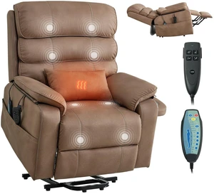 VEVOR Power Lift Recliner Chair, Dual Motor, Medium Wide Electric Lift Chair with Heat and Massage for Elderly, Infinite Position Adjustment, Leather Surface, with Storage Pocket, Cup Holder, Brown VEVOR Power Lift Recliner Chair, Dual Motor, Medium Wide Electric Lift Chair with Heat and Massage for Elderly, Infinite Position Adjustment, Leather Surface, with Storage Pocket, Cup Holder, Brown
