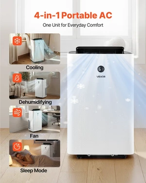 VEVOR Portable Air Conditioner, 12000 BTU ASHRAE (8150 BTU SACC) 4-in-1 Standing Cooling Ac Unit, LED Touch Panel & Remote Control, 24h Timer, Cooling, Dehumidifier, Fan, Sleep Mode for Room Indoor VEVOR Portable Air Conditioner, 12000 BTU ASHRAE (8150 BTU SACC) 4-in-1 Standing Cooling Ac Unit, LED Touch Panel & Remote Control, 24h Timer, Cooling, Dehumidifier, Fan, Sleep Mode for Room Indoor