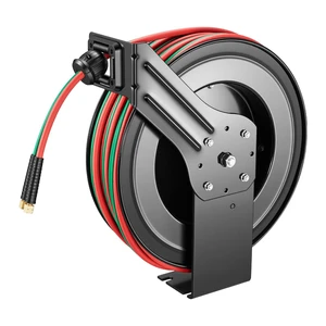 VEVOR Retractable Welding Hose Reel, 1/4 Inch x 100FT Twin Oxygen Acetylene Rubber Hose Max 300PSI - R Grade, Ceiling/Wall Mount Heavy Duty Steel Hose Reel Auto-Rewind, Ideal for Workshops Garages VEVOR Retractable Welding Hose Reel, 1/4 Inch x 100FT Twin Oxygen Acetylene Rubber Hose Max 300PSI - R Grade, Ceiling/Wall Mount Heavy Duty Steel Hose Reel Auto-Rewind, Ideal for Workshops Garages