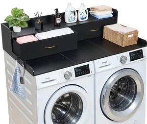 VEVOR Washer Dryer Countertop with Shelf, 54 x 27.5 in Wooden Washer and Dryer Topper with 2 Drawers & 2 Hooks, Laundry Machine Topper for Laundry Closet Pantry Counter Organization and Storage, Black VEVOR Washer Dryer Countertop with Shelf, 54 x 27.5 in Wooden Washer and Dryer Topper with 2 Drawers & 2 Hooks, Laundry Machine Topper for Laundry Closet Pantry Counter Organization and Storage, Black