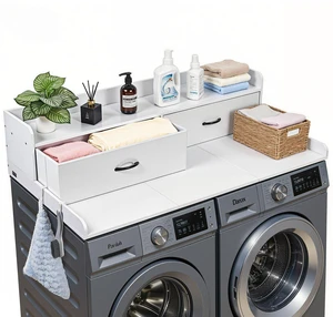 VEVOR Washer Dryer Countertop with Shelf, 54 x 27.5 in Wooden Washer and Dryer Topper with 2 Drawers & 2 Hooks, Laundry Machine Topper for Laundry Closet Pantry Counter Organization and Storage, White VEVOR Washer Dryer Countertop with Shelf, 54 x 27.5 in Wooden Washer and Dryer Topper with 2 Drawers & 2 Hooks, Laundry Machine Topper for Laundry Closet Pantry Counter Organization and Storage, White