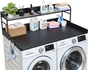 VEVOR Washer Dryer Countertop with Shelf, 54 x 27.5 in Wooden Washer and Dryer Topper with Edge and 2 Hooks, Laundry Machine Topper for Laundry Closet Pantry Counter Organization and Storage, Black VEVOR Washer Dryer Countertop with Shelf, 54 x 27.5 in Wooden Washer and Dryer Topper with Edge and 2 Hooks, Laundry Machine Topper for Laundry Closet Pantry Counter Organization and Storage, Black