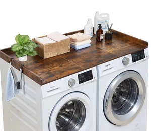 VEVOR Washer Dryer Countertop, 54 x 27.5 in Wooden Washer and Dryer Topper with Edge & 2 Hooks, Water-Resistant Laundry Machine Topper for Laundry Closet Pantry Counter Organization and Storage, Brown VEVOR Washer Dryer Countertop, 54 x 27.5 in Wooden Washer and Dryer Topper with Edge & 2 Hooks, Water-Resistant Laundry Machine Topper for Laundry Closet Pantry Counter Organization and Storage, Brown