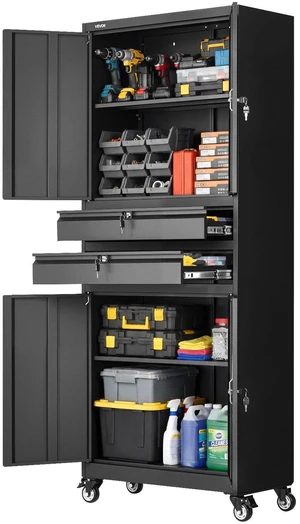 VEVOR Metal Storage Cabinet with Wheels, 180 lbs Shelf Load Capacity, 75" Tall Rolling Garage Tool Storage Cabinet with 4 Locking Doors and Adjustable Shelves, 2 Drawers, for Garage, Office, Home VEVOR Metal Storage Cabinet with Wheels, 180 lbs Shelf Load Capacity, 75" Tall Rolling Garage Tool Storage Cabinet with 4 Locking Doors and Adjustable Shelves, 2 Drawers, for Garage, Office, Home