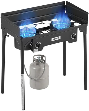 VEVOR 2 Burner Outdoor Propane Gas Stove, 150,000 BTU Propane LPG Gas Camping Stove, Heavy Duty Carbon Steel Outdoor Cooker, with Shield & Tall Stand & PSI Regulator, for BBQ Camp Home Patio Backyard VEVOR 2 Burner Outdoor Propane Gas Stove, 150,000 BTU Propane LPG Gas Camping Stove, Heavy Duty Carbon Steel Outdoor Cooker, with Shield & Tall Stand & PSI Regulator, for BBQ Camp Home Patio Backyard