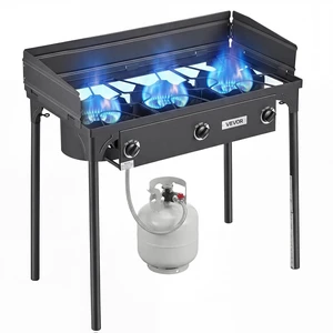 VEVOR 3 Burner Outdoor Propane Gas Stove, 225,000 BTU Propane LPG Gas Camping Stove, Heavy-duty Carbon Steel Outdoor Cooker, with Shield & Tall Stand & Regulator, for BBQ Camp Home Patio Backyard VEVOR 3 Burner Outdoor Propane Gas Stove, 225,000 BTU Propane LPG Gas Camping Stove, Heavy-duty Carbon Steel Outdoor Cooker, with Shield & Tall Stand & Regulator, for BBQ Camp Home Patio Backyard