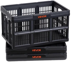 VEVOR Plastic Collapsible Storage Bins, 45L 3 Packs, Stackable Folding Storage Crates with Handles, Holds 33 lbs Per Bin, Foldable Heavy Duty Containers, Space-Saving Baskets, for Home Organizing VEVOR Plastic Collapsible Storage Bins, 45L 3 Packs, Stackable Folding Storage Crates with Handles, Holds 33 lbs Per Bin, Foldable Heavy Duty Containers, Space-Saving Baskets, for Home Organizing