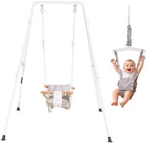 VEVOR Toddler Swing and Jumper, 2 in 1 Swing Set and Bouncer, Soft Cushion with Foldable A-Frame Metal Stand, Heavy-Duty Thick Ropes, Easy to Install and Store, for Indoor or Outdoor Play, Gray VEVOR Toddler Swing and Jumper, 2 in 1 Swing Set and Bouncer, Soft Cushion with Foldable A-Frame Metal Stand, Heavy-Duty Thick Ropes, Easy to Install and Store, for Indoor or Outdoor Play, Gray
