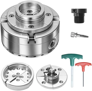 VEVOR 4 Inch Wood Lathe Chuck, 4-Jaw, Bevel-Gear Self-Centering Wood Turning Chuck Set with 1" x 8TPI Thread & Adapter, Round Jaws, Step Jaws, Nickel-Plated, High-Hardness Steel, for Woodworking Lathe VEVOR 4 Inch Wood Lathe Chuck, 4-Jaw, Bevel-Gear Self-Centering Wood Turning Chuck Set with 1" x 8TPI Thread & Adapter, Round Jaws, Step Jaws, Nickel-Plated, High-Hardness Steel, for Woodworking Lathe
