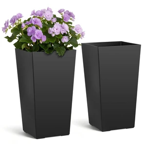 VEVOR Tall Planters Set of 2, 22 Inch Large Outdoor Taper Planters for Outdoor Indoor Plants, Front Porch Plastic Modern Flower Pots with Casters, Inner Pot & Drainage Holes for Patio, Garden, Black VEVOR Tall Planters Set of 2, 22 Inch Large Outdoor Taper Planters for Outdoor Indoor Plants, Front Porch Plastic Modern Flower Pots with Casters, Inner Pot & Drainage Holes for Patio, Garden, Black