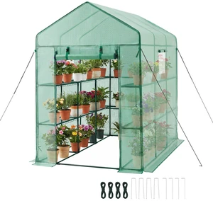 VEVOR Walk-in Green House, 54 x 81.1 x 77.2 in, Greenhouse with Shelves, High Strength PE Cover with Zipper Door and Steel Frame, Assembly in Minutes, Suitable for Planting and Storage VEVOR Walk-in Green House, 54 x 81.1 x 77.2 in, Greenhouse with Shelves, High Strength PE Cover with Zipper Door and Steel Frame, Assembly in Minutes, Suitable for Planting and Storage