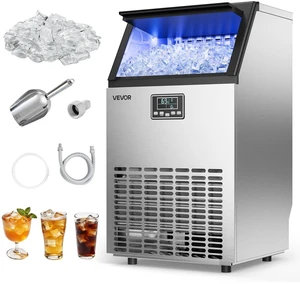 VEVOR Commercial Ice Maker Machine, 100 lbs/24h with 26 lbs Storage Capacity, Built-in/Freestanding/Under Counter, Stainless Steel Ice Maker with LED Display & Self-Cleaning, for Home Bar Restaurant VEVOR Commercial Ice Maker Machine, 100 lbs/24h with 26 lbs Storage Capacity, Built-in/Freestanding/Under Counter, Stainless Steel Ice Maker with LED Display & Self-Cleaning, for Home Bar Restaurant