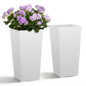 VEVOR Tall Planters Set of 2, 22 Inch Large Outdoor Taper Planters for Outdoor Indoor Plants, Front Porch Plastic Modern Flower Pots with Casters, Inner Pot & Drainage Holes for Patio, Garden, White VEVOR Tall Planters Set of 2, 22 Inch Large Outdoor Taper Planters for Outdoor Indoor Plants, Front Porch Plastic Modern Flower Pots with Casters, Inner Pot & Drainage Holes for Patio, Garden, White