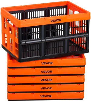 VEVOR Plastic Collapsible Storage Bins, 45L 6 Packs, Stackable Folding Storage Crates with Handles, Holds 33 lbs Per Bin, Foldable Heavy Duty Containers, Space-Saving Baskets, for Home Organizing VEVOR Plastic Collapsible Storage Bins, 45L 6 Packs, Stackable Folding Storage Crates with Handles, Holds 33 lbs Per Bin, Foldable Heavy Duty Containers, Space-Saving Baskets, for Home Organizing