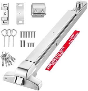 VEVOR Push Bar Panic Exit Device, 31" Stainless Steel Commercial Panic Bar for Exit Doors, Emergency Exit Door Hardware with Auto Alarm System and Sticker, for 31"-46" Wood or Metal Door, Silver VEVOR Push Bar Panic Exit Device, 31" Stainless Steel Commercial Panic Bar for Exit Doors, Emergency Exit Door Hardware with Auto Alarm System and Sticker, for 31"-46" Wood or Metal Door, Silver