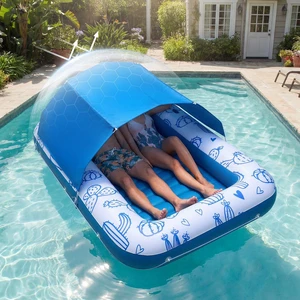 VEVOR Inflatable Pool Float with UPF 50+ Canopy, 82" x 55" Large Tanning Pool Floating Lounger for Adults, 550LBS Capacity Sunbathing Lounger Floaties with Pillow, Phone & Cup Holder for Water Fun VEVOR Inflatable Pool Float with UPF 50+ Canopy, 82" x 55" Large Tanning Pool Floating Lounger for Adults, 550LBS Capacity Sunbathing Lounger Floaties with Pillow, Phone & Cup Holder for Water Fun
