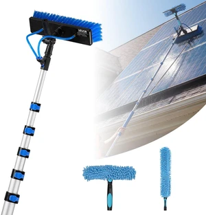 VEVOR Solar Panel Cleaning Kit, 33 ft, Water Fed Pole Kit with Cleaning Brush, Soap Dispenser, Extendable Aluminum Telescopic Pole, 180° Rotatable Brush Head, for Roof Mounted Solar Panels, Windows VEVOR Solar Panel Cleaning Kit, 33 ft, Water Fed Pole Kit with Cleaning Brush, Soap Dispenser, Extendable Aluminum Telescopic Pole, 180° Rotatable Brush Head, for Roof Mounted Solar Panels, Windows