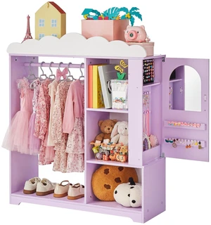 VEVOR Kids Dress Up Storage, with Jewelry Cabinet, Dress Up Closet with Mirror and Shelves, Princess Costumes Wardrobe Closet, Toddler Costume Organizer Armoire, for Bedroom, Kids Room, Girls, Purple VEVOR Kids Dress Up Storage, with Jewelry Cabinet, Dress Up Closet with Mirror and Shelves, Princess Costumes Wardrobe Closet, Toddler Costume Organizer Armoire, for Bedroom, Kids Room, Girls, Purple