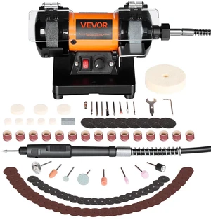 VEVOR Bench Buffer Polisher, 8300-10600 RPM Adjustable Speed, Polishing & Buffing Machine with Grinding, Fiber, and Wool Wheels, 100-Piece Accessory Kit, for Jewelry, Wood, Metal, Raw Stone, Jade DIY VEVOR Bench Buffer Polisher, 8300-10600 RPM Adjustable Speed, Polishing & Buffing Machine with Grinding, Fiber, and Wool Wheels, 100-Piece Accessory Kit, for Jewelry, Wood, Metal, Raw Stone, Jade DIY
