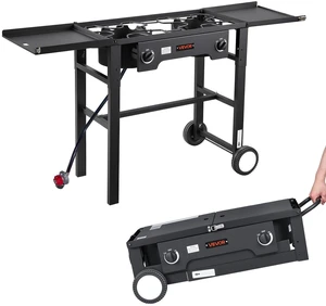 VEVOR 2 Burner Outdoor Propane Gas Stove, 150,000 BTU Propane LPG Gas Camping Stove, Foldable Heavy-duty Carbon Steel Outdoor Cooker, with Wheels & Shield & 20 PSI Regulator, for BBQ Camp Home Patio VEVOR 2 Burner Outdoor Propane Gas Stove, 150,000 BTU Propane LPG Gas Camping Stove, Foldable Heavy-duty Carbon Steel Outdoor Cooker, with Wheels & Shield & 20 PSI Regulator, for BBQ Camp Home Patio