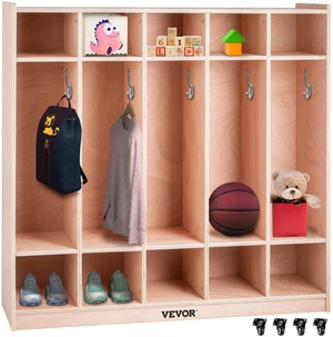 VEVOR Coat Locker, 5-Section Daycare Cubby Coat Rack 48x12x48 inch, Classroom Coat Locker and Backpack Hanger, with 5 Hooks and Storage Boxes, for Kindergarten & School, Natural VEVOR Coat Locker, 5-Section Daycare Cubby Coat Rack 48x12x48 inch, Classroom Coat Locker and Backpack Hanger, with 5 Hooks and Storage Boxes, for Kindergarten & School, Natural