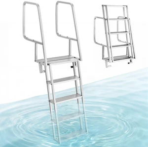 VEVOR Flip-Up Dock Ladder, 5-Step, Heavy-Duty Aluminum Alloy Pontoon Boat Swim Ladder, with Non-Slip Wide Steps, 350 lbs Weight Capacity, Pull Rope Assist, Comfort Use for Lake Pool Marine Boarding VEVOR Flip-Up Dock Ladder, 5-Step, Heavy-Duty Aluminum Alloy Pontoon Boat Swim Ladder, with Non-Slip Wide Steps, 350 lbs Weight Capacity, Pull Rope Assist, Comfort Use for Lake Pool Marine Boarding