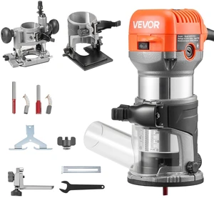 VEVOR Wood Router, 1 HP 710W, Variable Speed Palm Router Tool with 1/4 in Collet, Compact Edge Wood Trimmer with Fixed, Plunge & Tilt Base, Soft Start, for Woodworking, Trimming, DIY Projects, Corded VEVOR Wood Router, 1 HP 710W, Variable Speed Palm Router Tool with 1/4 in Collet, Compact Edge Wood Trimmer with Fixed, Plunge & Tilt Base, Soft Start, for Woodworking, Trimming, DIY Projects, Corded