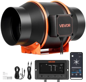 VEVOR Inline Duct Fan, 402 CFM 6 inch EC Motor Exhaust Ventilation Fan with 10-Speed, PWM Controller, App Control, Temperature Humidity Sensor, Cooling for Grow Tent, Indoor Gardening, Hydroponics VEVOR Inline Duct Fan, 402 CFM 6 inch EC Motor Exhaust Ventilation Fan with 10-Speed, PWM Controller, App Control, Temperature Humidity Sensor, Cooling for Grow Tent, Indoor Gardening, Hydroponics