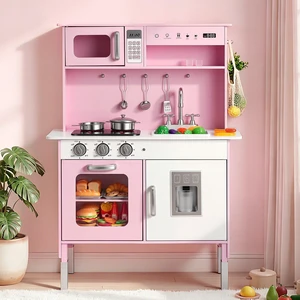 VEVOR Play Kitchen for Kids, Wooden, Kids Kitchen Playset with Real Lights & Sounds, Food & Cookware, Pretend Play Toy Set, Microwave, Oven, Clicking Knobs, for Toddlers, Girls & Boys Ages 3-8, Pink VEVOR Play Kitchen for Kids, Wooden, Kids Kitchen Playset with Real Lights & Sounds, Food & Cookware, Pretend Play Toy Set, Microwave, Oven, Clicking Knobs, for Toddlers, Girls & Boys Ages 3-8, Pink
