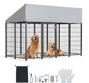 VEVOR Outdoor Dog Kennel, 7.87 x 3.94 x 5.4 ft Large Dog Kennel with Secure Lock, Outside Dogs Enclosures with UV-Resistant & Waterproof Roof Cover, Heavy Duty Pet Crate Cage Run for Large Dogs VEVOR Outdoor Dog Kennel, 7.87 x 3.94 x 5.4 ft Large Dog Kennel with Secure Lock, Outside Dogs Enclosures with UV-Resistant & Waterproof Roof Cover, Heavy Duty Pet Crate Cage Run for Large Dogs