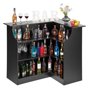 VEVOR Home Bar Unit, L-Shaped Wine Bar Cabinet Table 4-Tier with Storage Shelves, Wine Glass Holder, 300 lbs Max Capacity, Wood Liquor Cabinet for Home, Kitchen, Living Room, Pub, Basement, Black VEVOR Home Bar Unit, L-Shaped Wine Bar Cabinet Table 4-Tier with Storage Shelves, Wine Glass Holder, 300 lbs Max Capacity, Wood Liquor Cabinet for Home, Kitchen, Living Room, Pub, Basement, Black