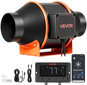 VEVOR Inline Duct Fan, 205 CFM 4 inch EC Motor Exhaust Ventilation Fan with 10-Speed, PWM Controller, App Control, Temperature Humidity Sensor, Cooling for Grow Tent, Indoor Gardening, Hydroponics VEVOR Inline Duct Fan, 205 CFM 4 inch EC Motor Exhaust Ventilation Fan with 10-Speed, PWM Controller, App Control, Temperature Humidity Sensor, Cooling for Grow Tent, Indoor Gardening, Hydroponics