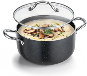 VEVOR Aluminum Stock Pot, 6-Quart Nonstick Ceramic Coated Pot with Glass Lid, PFOA-Free, PFAS-Free, Compatible with Gas Stoves, Induction Cooktops, Electric Stoves, for Soups, Stews, and Pasta VEVOR Aluminum Stock Pot, 6-Quart Nonstick Ceramic Coated Pot with Glass Lid, PFOA-Free, PFAS-Free, Compatible with Gas Stoves, Induction Cooktops, Electric Stoves, for Soups, Stews, and Pasta