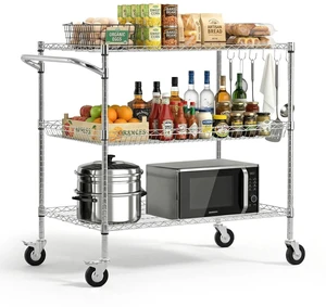 VEVOR Kitchen Utility Cart, 3 Tier Heavy Duty Adjustable Wire Storage Rack, Commercial Steel Rolling Service Trolley on Wheels, Work Table with Handle Bar, for Garage and Laundry Room, 40x25x40.9 in VEVOR Kitchen Utility Cart, 3 Tier Heavy Duty Adjustable Wire Storage Rack, Commercial Steel Rolling Service Trolley on Wheels, Work Table with Handle Bar, for Garage and Laundry Room, 40x25x40.9 in