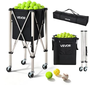 VEVOR Tennis Ball Hopper, Holds 200 Tennis Balls, Foldable Pickleball Basket Cart with Wheels for Easy Pick Up, Stainless Steel Portable Pickleball Cart Caddy with Storage Bag, for Training Teaching VEVOR Tennis Ball Hopper, Holds 200 Tennis Balls, Foldable Pickleball Basket Cart with Wheels for Easy Pick Up, Stainless Steel Portable Pickleball Cart Caddy with Storage Bag, for Training Teaching