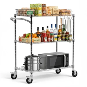 VEVOR Kitchen Utility Cart, 3 Tier Heavy Duty Adjustable Wire Storage Rack, Commercial Steel Rolling Service Trolley on Wheels, Work Table with Handle Bar, for Garage and Laundry Room, 35x17.8x40.9 in VEVOR Kitchen Utility Cart, 3 Tier Heavy Duty Adjustable Wire Storage Rack, Commercial Steel Rolling Service Trolley on Wheels, Work Table with Handle Bar, for Garage and Laundry Room, 35x17.8x40.9 in