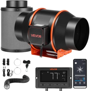 VEVOR Inline Duct Fan Kit Carbon Filter, 402 CFM 6 inch EC Motor Exhaust Ventilation Fan with 10-Speed, PWM Controller, App Control, Timer, Cooling System for Grow Tent, Indoor Gardening, Hydroponics VEVOR Inline Duct Fan Kit Carbon Filter, 402 CFM 6 inch EC Motor Exhaust Ventilation Fan with 10-Speed, PWM Controller, App Control, Timer, Cooling System for Grow Tent, Indoor Gardening, Hydroponics