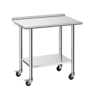 VEVOR Stainless Steel Work Table, 24x36 inch Food Prep Table with Wheels and Backsplash, Commercial Kitchen Workstation with Adjustable Undershelf, Metal Utility Worktable, for Restaurant Home Outdoor VEVOR Stainless Steel Work Table, 24x36 inch Food Prep Table with Wheels and Backsplash, Commercial Kitchen Workstation with Adjustable Undershelf, Metal Utility Worktable, for Restaurant Home Outdoor