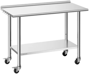 VEVOR Stainless Steel Work Table, 24x48 inch Food Prep Table with Wheels, Commercial Kitchen Workstation with Adjustable Undershelf, Metal Heavy Duty Utility Worktable, for Restaurant Home Outdoor VEVOR Stainless Steel Work Table, 24x48 inch Food Prep Table with Wheels, Commercial Kitchen Workstation with Adjustable Undershelf, Metal Heavy Duty Utility Worktable, for Restaurant Home Outdoor