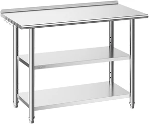 VEVOR Stainless Steel Work Table, 24x48 Inch Food Prep Table with 2 Shelves and Backsplash, Commercial Kitchen Workstation, Metal Heavy Duty Utility Worktable, for Restaurant Home Hotel Garage Outdoor VEVOR Stainless Steel Work Table, 24x48 Inch Food Prep Table with 2 Shelves and Backsplash, Commercial Kitchen Workstation, Metal Heavy Duty Utility Worktable, for Restaurant Home Hotel Garage Outdoor