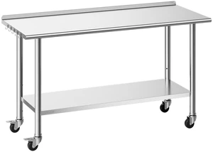 VEVOR Stainless Steel Work Table, 24x60 inch Food Prep Table with Wheels and Backsplash, Commercial Kitchen Workstation with Adjustable Undershelf, Metal Utility Worktable, for Restaurant Home Outdoor VEVOR Stainless Steel Work Table, 24x60 inch Food Prep Table with Wheels and Backsplash, Commercial Kitchen Workstation with Adjustable Undershelf, Metal Utility Worktable, for Restaurant Home Outdoor
